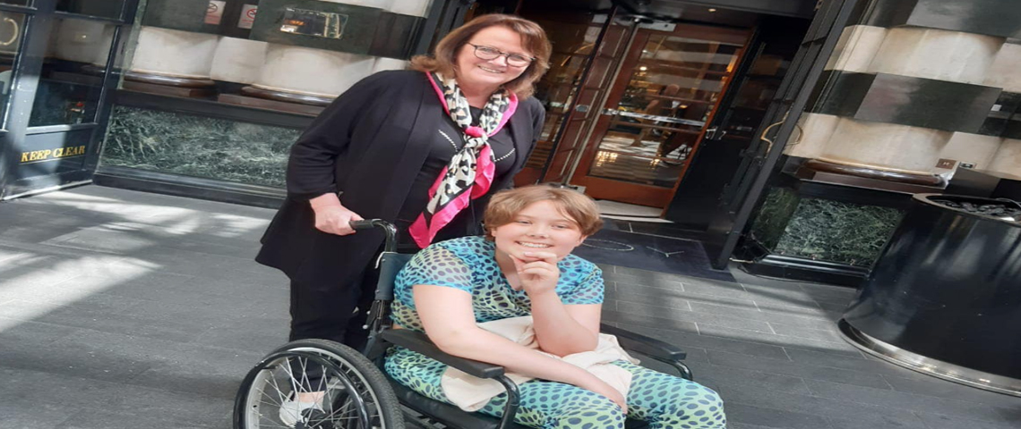 Layla and her mum outside a London hotel